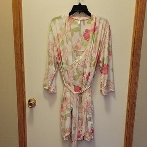 Floral Sheer Gown and Robe with Belt